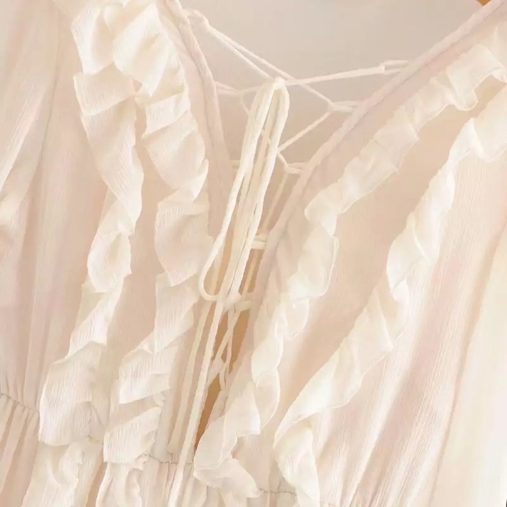 Dress lace up ruffle chic summer spring cream womens lace up - Picture 13 of 15